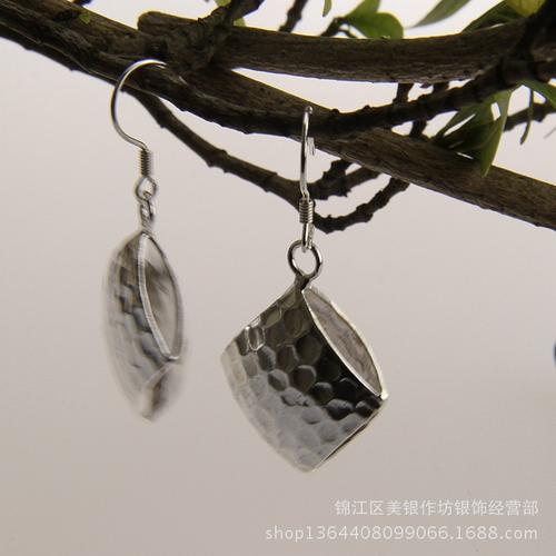 925纯银小菱鼓耳坠 手工银饰厂家引领欧美时尚潮流批发新风尚